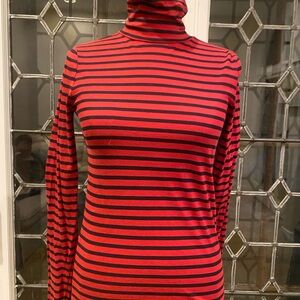 J.Crew Red and Black Striped Turtleneck